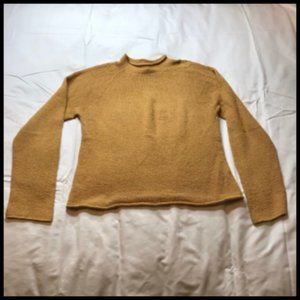 Eileen Fisher Mustard Light Cotton Rolled Hem Sweater Size L